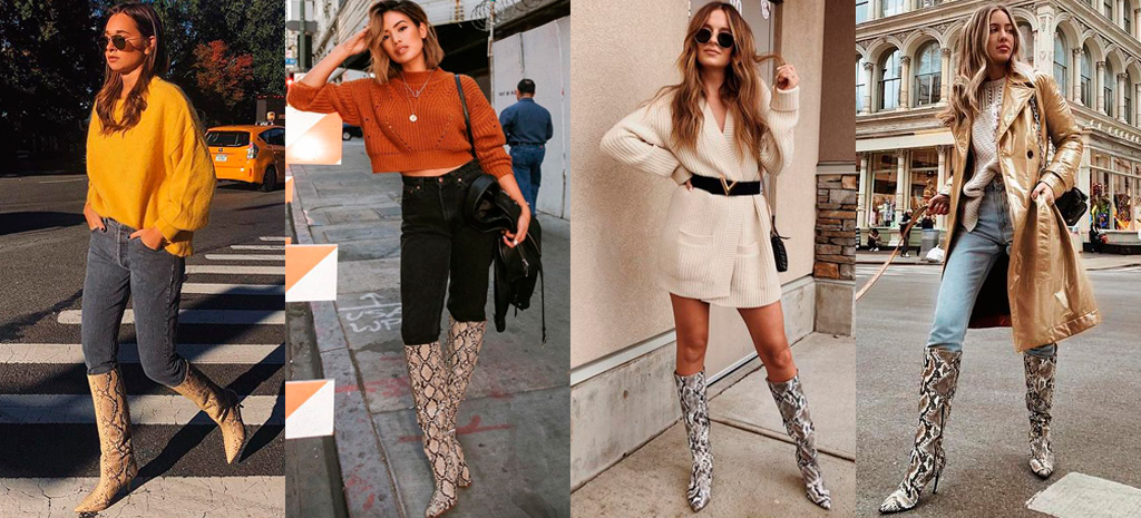 Trend bota com estampa de cobra cano alto