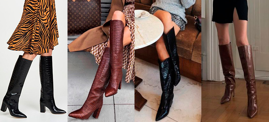 Botas cano longo em textura croco