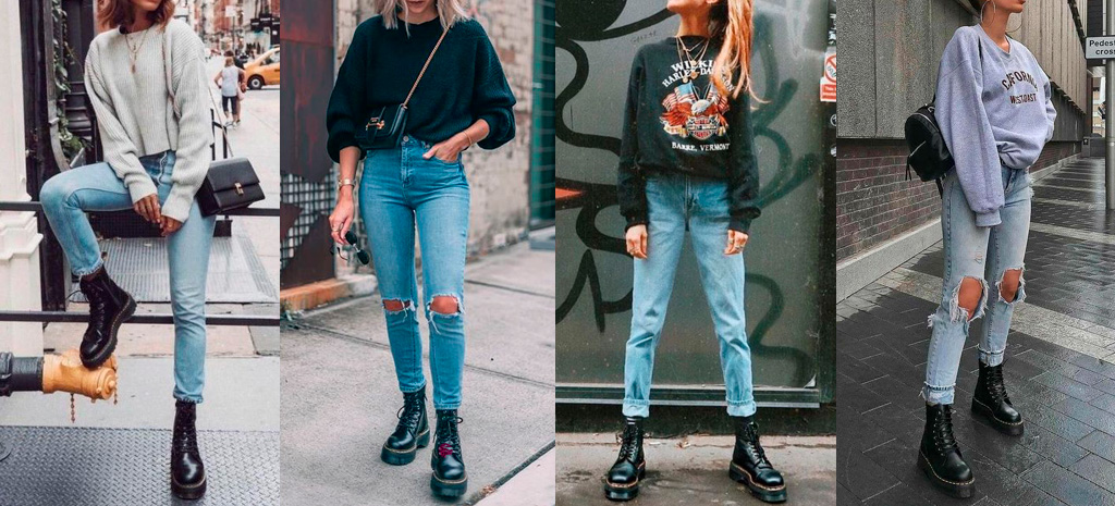 looks coturno, calça jeans e moletom