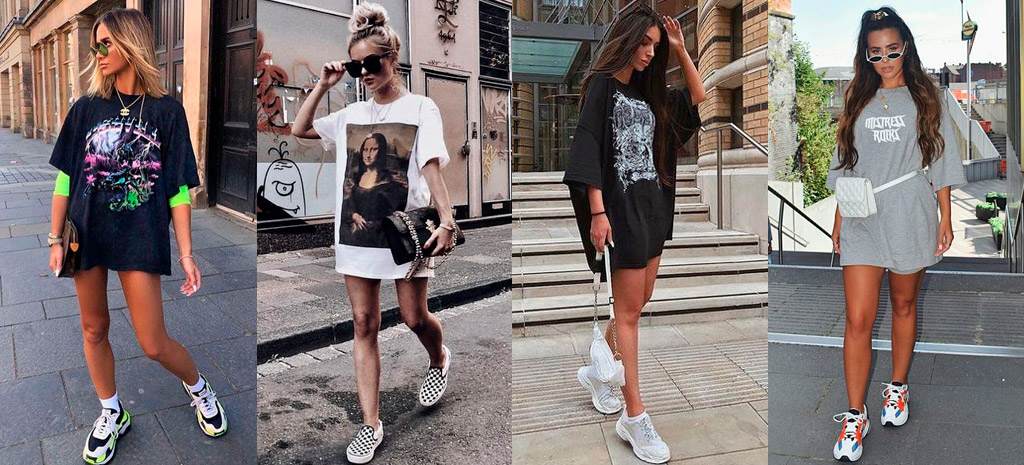look descolado com camiseta oversized e tênis