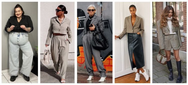 Blazer cropped em tons neutros