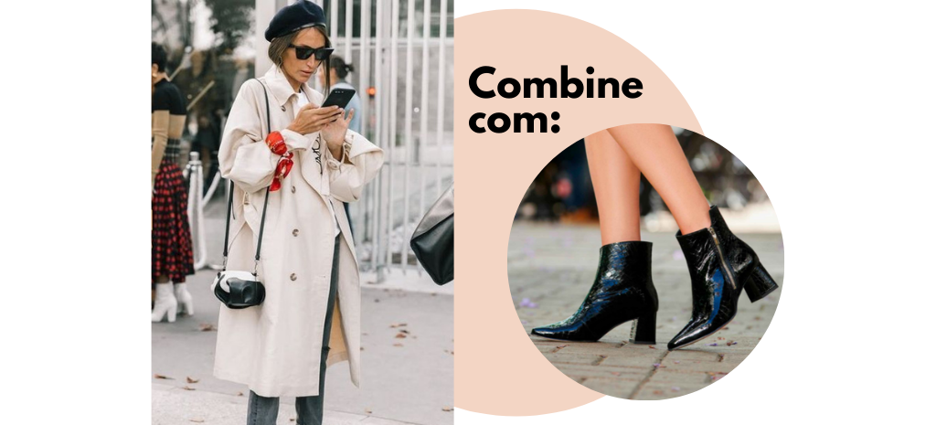 Bandana amarrada no pulso combinando com bota verniz preta