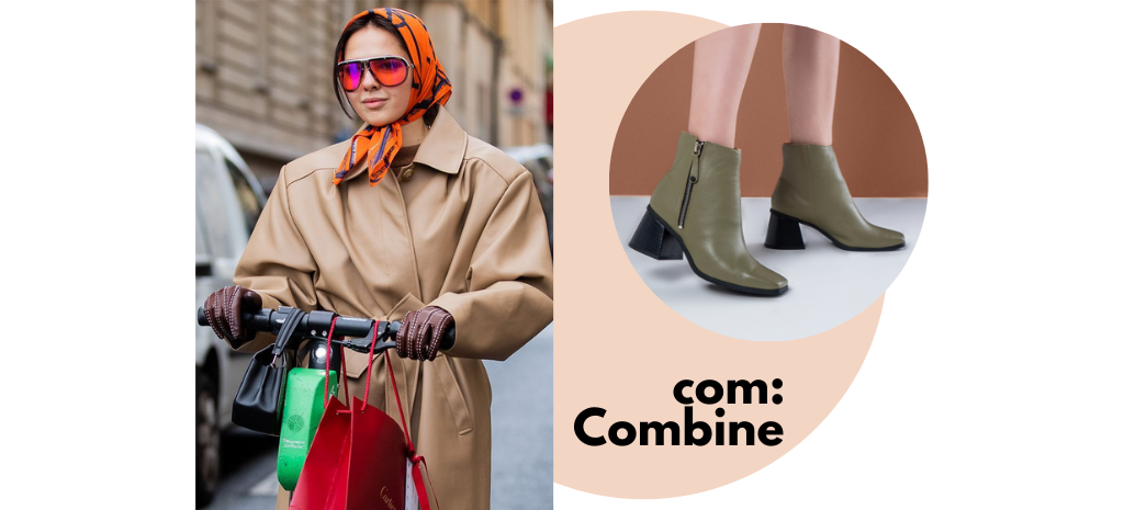 Bandana na cabeça combinada com bota cano curto verde