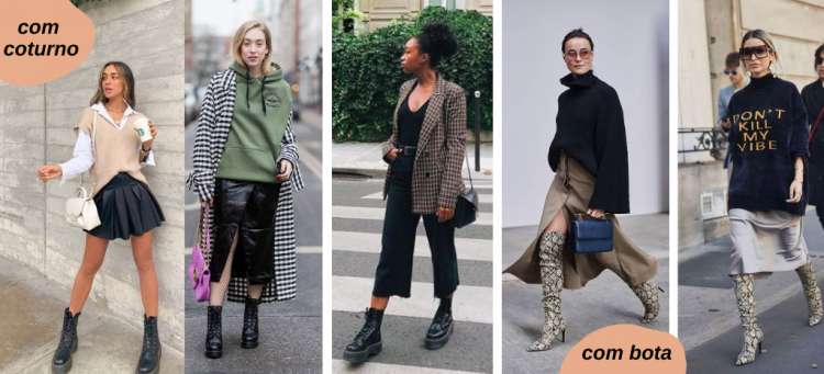 Looks combinando casual com esportivo usando coturnos ou botas