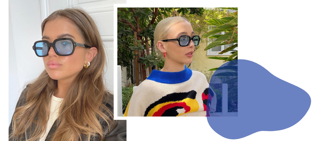 Óculos de lente azul com armação preta para equilibrar o look