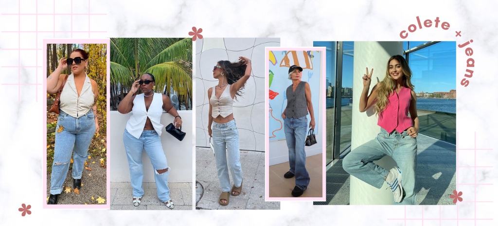 Combo infalível: colete de alfaiataria + calça jeans. (Fotos: divulgação).