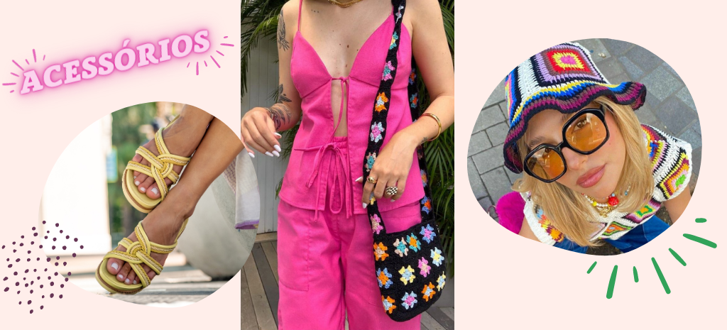 Combine os acessórios em crochê com a nossa sandália flatform. (Fotos: divulgação).