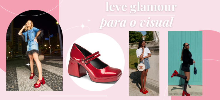 Modernize seus looks com o sapato mary jane vermelho. (Fotos: divulgação).