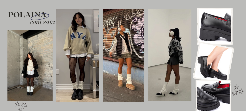 Combo de estilo para usar já: polaina + mini saia. (Fotos: divulgação).